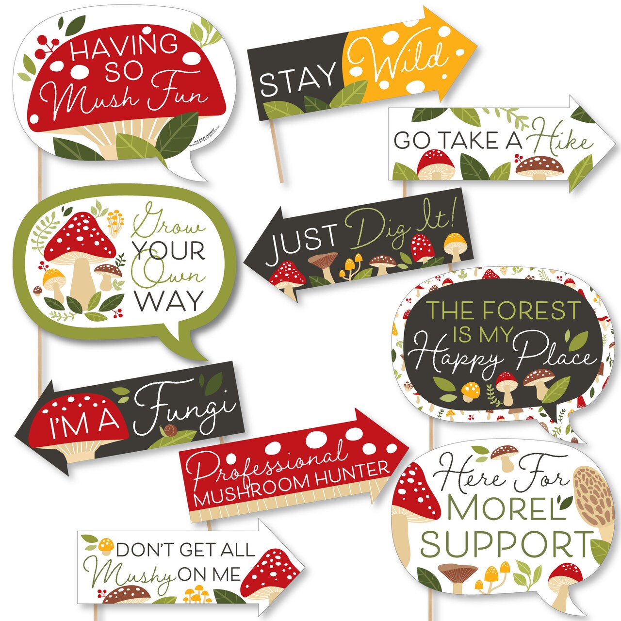 Big Dot of Happiness Funny Wild Mushrooms - Red Toadstool Party Photo Booth Props Kit - 10 Piece